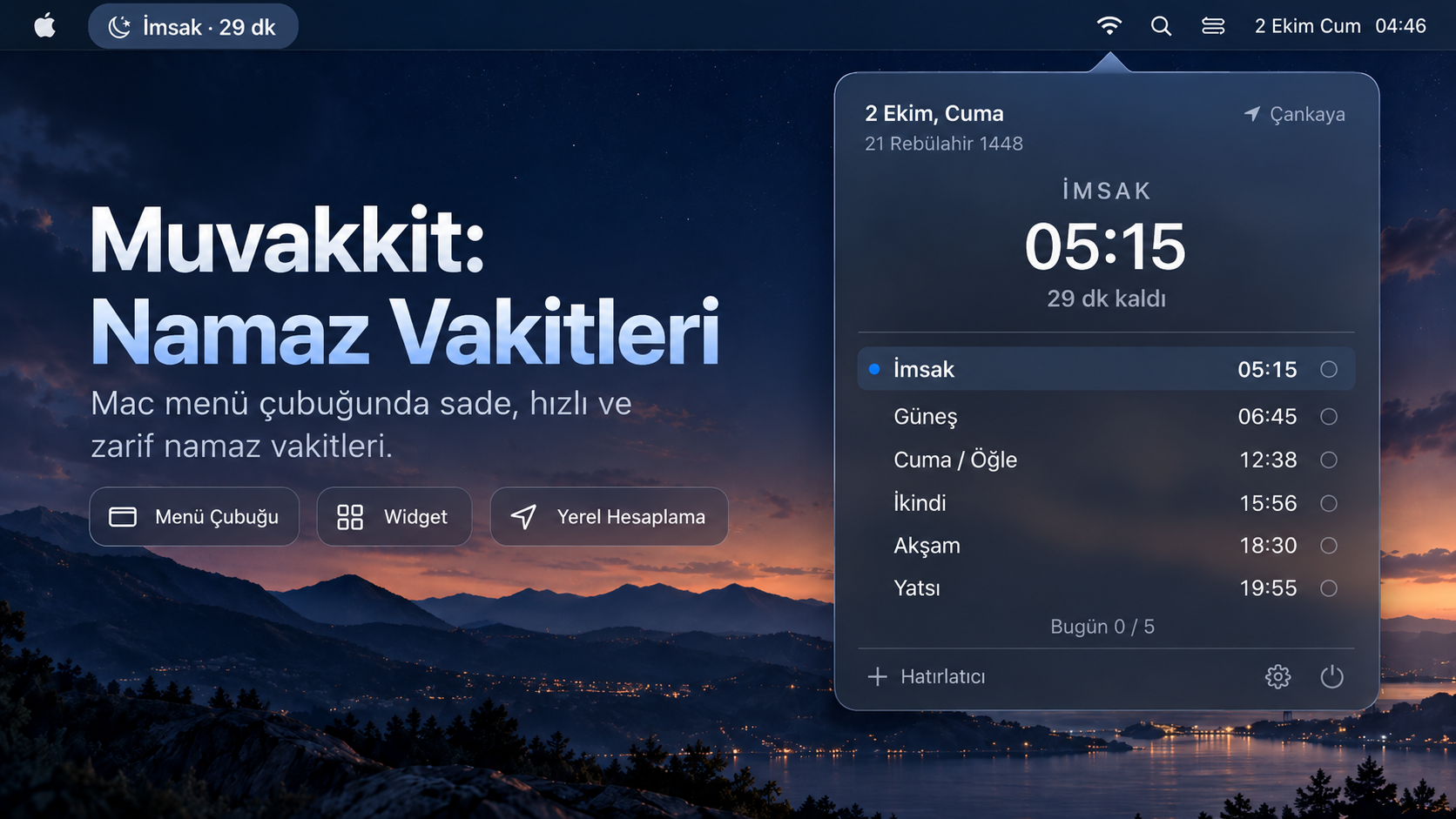 Muvakkit prayer times macOS menu bar application